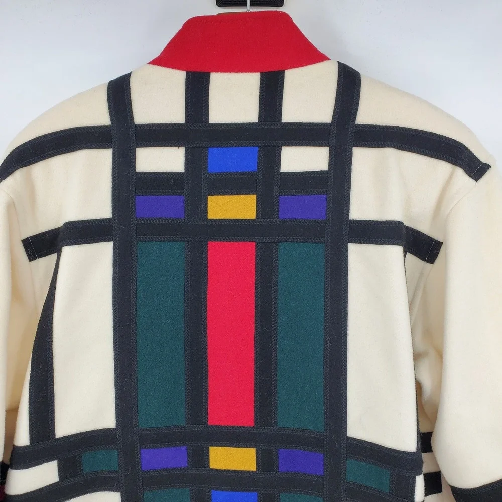 International Scene Vintage Mondrian Style Wool Jacket Colorblock Rainbow 12